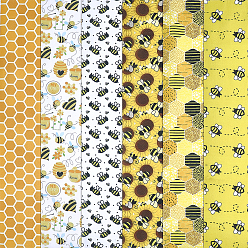 Jaune Tissu en polycoton, pour accessoires de vêtement, motif d'abeilles et de fleurs, jaune, 500x450x0.1mm, 6 pièces / kit