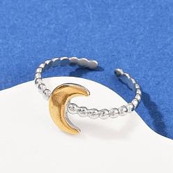 Луна 304 двухцветные манжетные кольца из нержавеющей стали, ионное покрытие (ip), золотые и нержавеющая сталь цвет, луна, 10 мм, внутренний диаметр: регулируемый