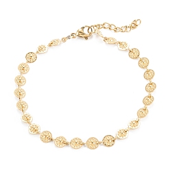 Золотой Вакуумное покрытие pvd 304 браслеты из звеньев цепи из нержавеющей стали, плоские круглые с цветком, золотые, 7-1/4 дюйм (18.5 см)