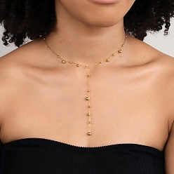 Настоящее золото 18K Европейские ожерелья из круглой бусины с кисточками из нержавеющей стали для женщин, реальный 18 k позолоченный, 15.75 дюйм (40 см)