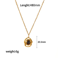 Тигровый глаз Овальный кулон из натурального тигрового глаза 304 цепочки из нержавеющей стали для женщин, реальный 18 k позолоченный, 18.90 дюйм (48 см), Кулон : длиной 20.5 мм 