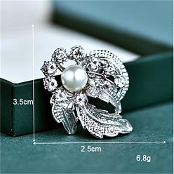 Платина Брошь в виде цветка из сплава кристаллов и страз для рюкзака, с имитацией жемчужина бисера, платина, 35x25 мм