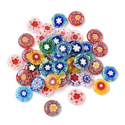 (52) Непрозрачная лаванда Кабошонов ручной работы бусины, плоские круглые с цветочным узором, разноцветные, 13.5x3 мм