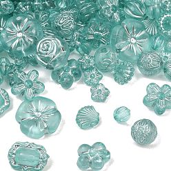 Light Sea Green Transparent Acrylic Beads, Silver Metal Enlaced, Mixed Shapes, Light Sea Green, 7~20x8~19.5x4.5~15mm, Hole: 1.6~3mm