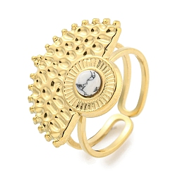 Synthetische Türkis Ionenplattierung (IP) 304 Manschettenringe aus synthetischem Türkis aus Edelstahl, Fächerringe für Damen, echt 18 k vergoldet, 22.5x17.5 mm, Innendurchmesser: verstellbar
