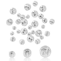 Серебро 30 шт. 3 стили 925 бусины-тыквы из стерлингового серебра, гофрированные шарики, серебряные, 3~5x2.5~4 мм, отверстие : 1~2.5 мм, 10 шт / стиль