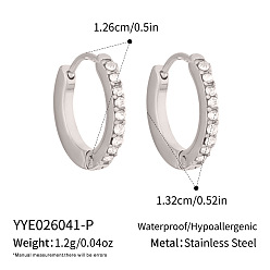 Stainless Steel Color 304 Stainless Steel Micro Pave Cubic Zirconia Huggie Hoop Earrings for Women, Stainless Steel Color, 13.2x12.6mm