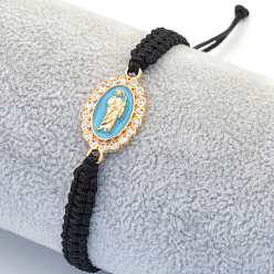 Черный Религиозные браслеты из сплава со стразами и эмалью, Браслеты из хлопкового шнура, плетеные для мужчин, овал с отцом, чёрные, 6.30~11.81 дюйм (16~30 см)