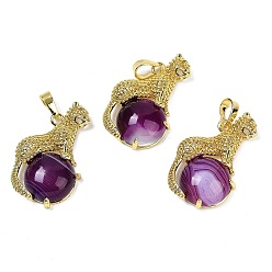 Полосатый Агат Натуральный полосчатый агат (окрашенный и нагретый) шар с латунными подвесками в форме леопарда, стойки покрытие, без кадмия и без свинца, долговечный, 35x22x6.5 мм, отверстие : 7x3.5 мм