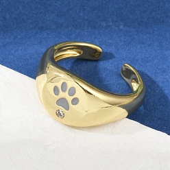 Настоящее золото 18K Регулируемые манжеты-кольца из латуни с микропаве из кубического циркония для женщин, отпечаток лапы, стойки покрытие, без кадмия и без свинца, долговечный, реальный 18 k позолоченный, 10.5 мм, внутренний диаметр: регулируемый