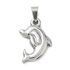 Stainless Steel Color 304 Stainless Steel Pendants, with 201  Stainless Steel Ice Pick Pinch Bails, Dolphin Charms, Stainless Steel Color, 20x14x4mm, Hole: 6x3mm.