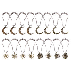 Античная Бронза 16 шт. 4 стили железные кольца для занавески для душа для ванной комнаты, легко скользящие ролики, металлические вешалки для душа с бусинами, Вс & луна, античная бронза, 108~122 мм, 4 шт / стиль