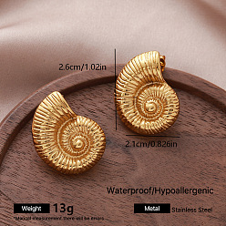 Golden 304 Stainless Steel Stud Earrings for Women, Conch Shape, Golden, 26x21mm