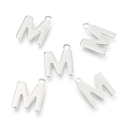 Letter M Не тускнеющие 201 подвески из нержавеющей стали, алфавит, letter.m, 12x9.2x0.6 мм, отверстие : 1.2 мм
