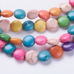 Mixed Color Synthetic Turquoise Beads Strands, Flat Round, Dyed, Mixed Color, 10x4.5mm, Hole: 1mm, about 40pcs/strand, about 15 inch