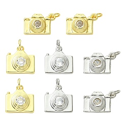 Платиновый & Золотой 8шт. 4 стили латунные подвески для фотоаппаратов с инкрустацией кубическим цирконием, долговечный, без кадмия и без свинца, стойки покрытие, с целью перехода в кольце, платиной и золотом, 10~13x13~14.5x5 мм, отверстие : 3.6 мм, 2 шт / стиль
