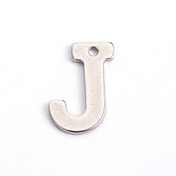Letter J Устойчивые к потускнению 304 подвески-буквы из нержавеющей стали, letter.j, 11x7x0.5 мм, отверстие : 1 мм