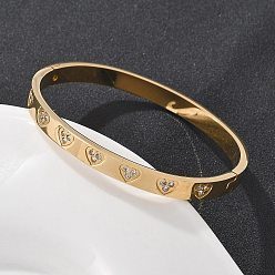 Настоящее золото 18K 304 из нержавеющей стали браслеты горный хрусталь для женщин, сердце, ионное покрытие (ip), реальный 18 k позолоченный, внутренний диаметр: 2x2-3/8 дюйм (5x6 см)