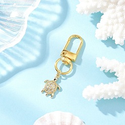 Золотой Подвеска с изображением морской черепахи из латуни с микропаве из кубических цирконий, с поворотными застежками сплава, золотые, 52 мм