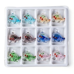 (52) Непрозрачная лаванда Подвески ручной работы стеклянные бусины, со цветком внутри , еж, разноцветные, 38x43x13 мм, отверстия: 6x4 мм, 12 шт / коробка