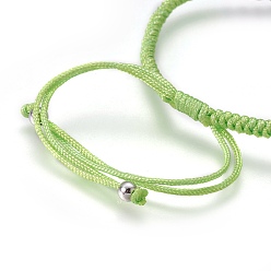 Lawn Green Nylon Cord Braided Bead Bracelets Making, with Brass Beads, Long-Lasting Plated, Real Platinum Plated, Lawn Green, 10-1/4 inch~11-5/8 inch(26~29.6cm)
