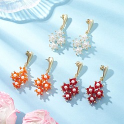 (52) Непрозрачная лаванда 3 пары стеклянных подвесных сережек-гвоздиков, ромб, С 304 результатами из нержавеющей стали, золотые, разноцветные, 55.5x25.5 мм