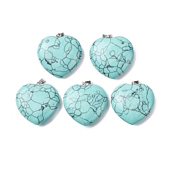 Нержавеющая Сталь Цвет Синтетические бирюзовые подвески, сердце прелести, с защелкой из нержавеющей стали на поручнях, цвет нержавеющей стали, 30~31.5x30~30.5x9~9.5 мм, отверстие : 4.5x2 мм