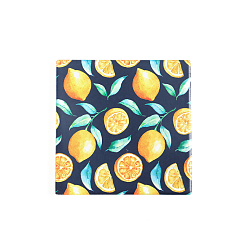 Lemon Porcelain Cup Mats, Coasters, with Anti-slip Cork Bottom, Water Absorption Heat Insulation, Square with Fruit, Lemon Pattern, 108x108mm
