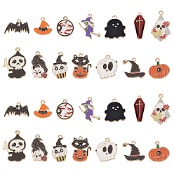 (52) Непрозрачная лаванда 28 шт 14 стили подвески из сплава эмали, готическая тема, призрак, шляпа ведьмы и тыква, разноцветные, 14.5~30x11~24x1~3 мм, отверстие : 1.2~2 мм, 2 шт / стиль