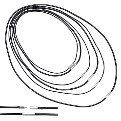 Black 6Pcs 6 Styles Round Waxed Polyester Cord Necklace Makings, with Brass Bayonet Clasps, Platinum, Black, 15.75~28.27 inch(40~71.8cm), 1pc/style