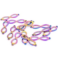 Rainbow Color 201 Stainless Steel Connector Charms, Infinity Links, Rainbow Color, 7.2x25.5x1.5mm, Hole: 1.2mm
