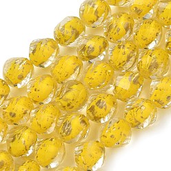 Gelb Stränge aus Harz und Glasperlen, Perle in Perlen, Twist, mit Glitzerpulver, facettiert, Gelb, 10x8~9.5 mm, Bohrung: 0.6 mm, ca. 48~50 Stk. / Strang, 19.88'' (50.5 cm) ~ 19.96'' (50.7 cm)