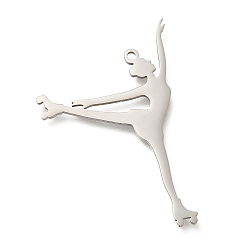 Нержавеющая Сталь Цвет Антикоррозийные 304 подвески из нержавеющей стали, лазерная резка, гимнастка на роликах очарование, цвет нержавеющей стали, 40x25x1.5 мм, отверстие : 1.5 мм