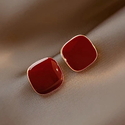 Square Alloy Enamel Stud Earrings for Women, with 925 Sterling Silver Pin, Square, 10mm