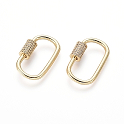 Золотой Латунные микропаве, кубический цирконий, винт, карабин, подвески с замком, для изготовления ожерелий, овальные, золотые, 26~27x16~17x2 мм