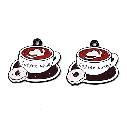 Малиновый Подвески из эмалевого сплава с краской для выпечки, кофе с пончиками, чёрные, малиновый, 22x24x1 мм, отверстие : 1.6~1.8 мм