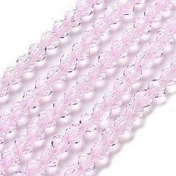 Бледно-Розовый Прозрачные стеклянные бусины, граненые, двухконусные, розовый жемчуг, 5.5~6x5 мм, отверстие : 1.2 мм, около 78~79 шт / нитка, 15.35~15.55'' (39~39.5 см)