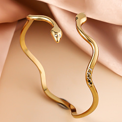 Настоящее золото 18K Змея 304 браслеты-манжеты из нержавеющей стали, ионное покрытие (ip), реальный 18 k позолоченный, внутренний диаметр: 2-3/8 дюйм (6 см)