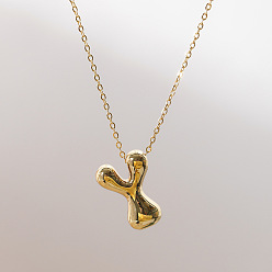 Letter Y Brass Chunky Initial Pendant Necklaces, with Stainless Steel Lobster Claw Clasps, Real 14K Gold Plated, Letter Y, 17.72~18.90 inch(45~48cm)