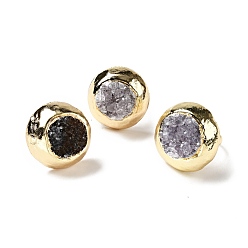 Mixed Color Natural Agate Druzy Adjustable Ring, Brass Flat Round Chunky Ring for Women, Light Gold, Cadmium Free & Lead Free, Mixed Color, US Size 6 1/2(16.9mm)