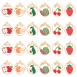 (52) Непрозрачная лаванда 24 шт 6 стиль подвески из сплава эмали, золотой свет, без кадмия, без никеля и без свинца, кольцо, слово с фруктами, разноцветные, 31x28x1.5~2 мм, отверстие : 1.8 мм, 6 стиль, 4 шт / стиль, 24 шт