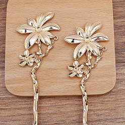 Light Gold Accessoires de bâton de cheveux en alliage, fleur, or et de lumière, 172x42mm