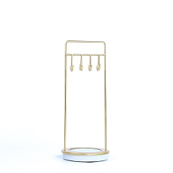 Rectangle Мраморный постамент с железной подставкой для драгоценностей, подвесной органайзер для хранения ювелирных изделий, прямоугольные, 9.5x9.5x22.5 см