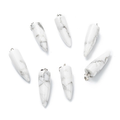 Синтетическая Бирюза Синтетические бирюзовые остроконечные подвески, с платиновой и латунной фурнитурой, пуля, 32~35x10~11 мм, отверстие : 7 мм