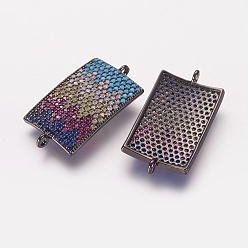 Gunmetal Brass Micro Pave Cubic Zirconia Links, Rectangle, Gunmetal, 26.5x14x2mm, Hole: 1.5mm