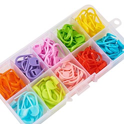 Mixed Color Plastic Knittings, Crochet Locking Stitch Markers Holder, Mixed Color, 22x11x3mm, about 120pcs/box