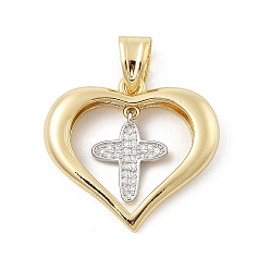 Cross Латунные микро проложить кубического циркония подвески, без кадмия и без свинца, сердце прелести, крестик, 28x30.5x6 мм, отверстие : 9.5x5 мм