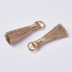 Tan Cannetille Nylon Tassel Pendant Decorations, with Iron Findings, Golden, Tan, 30~32x7x4mm, Hole: 4x5mm