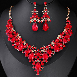 Рубин Ожерелья из сплава со стразами и комплекты серег-гвоздиков для женщин, слеза, рубин, 450 мм