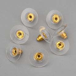 Golden Brass Ear Nuts, Bullet Clutch Earring Backs with Pad, for Stablizing Heavy Post Earrings, Flat Round, Golden, 11x6mm, Hole: 1mm